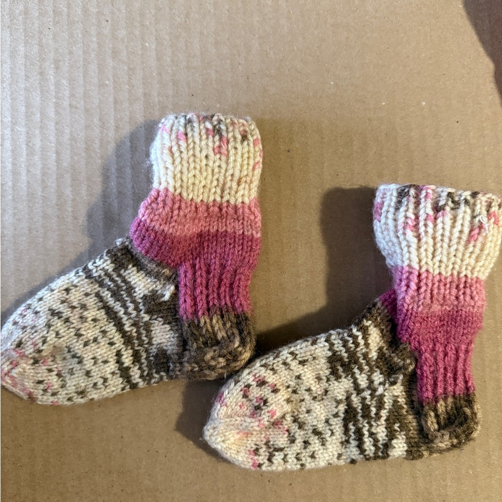 Cozy Pink and Brown Knit Baby Socks